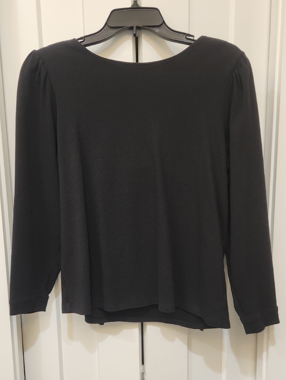 Crown & Ivy Black Long-Sleeve Scoop Neck Top, Decorative Bow Tie Closure In Back